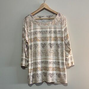 Christopher & Banks Beige Geometric 3/4 Sleeve Top NWT XL